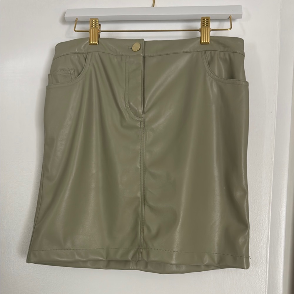 Olive Green Faux Leather Skirt